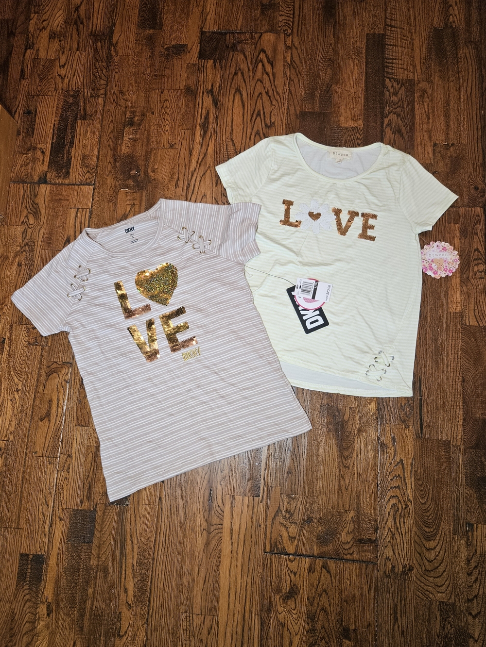 NEW Sz 12 Girls Flip Sequin LOVE Tees Heart Flower Daisy DKNY & btween